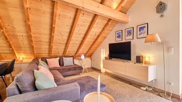 Televisión, chimenea, videojuegos y estéreo