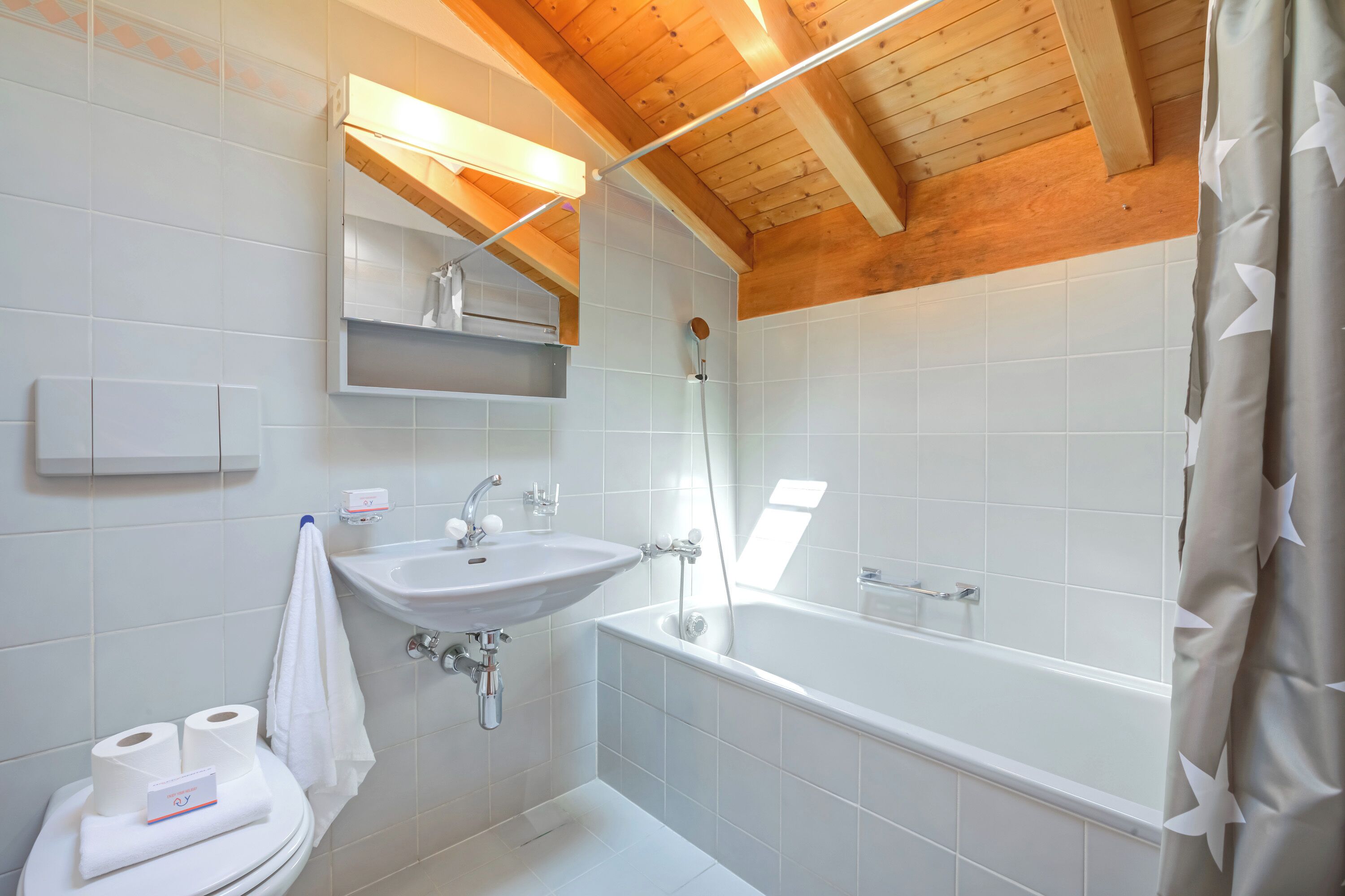 Standard Apartment, 1 Bedroom, Microwave (Attico a Caslano) | Bathroom | Combined shower/tub, hair dryer, bidet, towels
