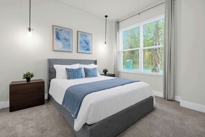 4 bedrooms, desk, iron/ironing board, travel cot