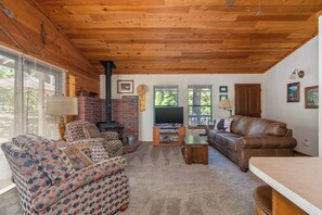 Télévision, cheminée, lecteur de DVD