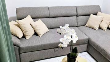 Villa (Three Bedroom Villa with Private Pool) | Living room | 32-inch flat-screen TV with digital channels