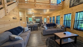 Smart TV, fireplace, DVD player, foosball