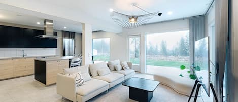 Smart TV, fireplace, stereo