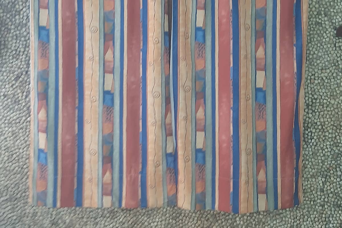 A curtain with a striped pattern.