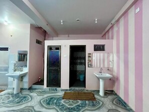 Eco-friendly toiletries, hair dryer, towels, soap