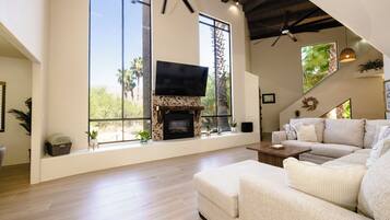 Smart TV, fireplace, video games, books