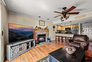 TV, fireplace
