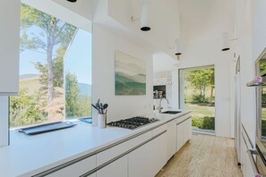 Frigorífico, microondas, horno y placa de cocina