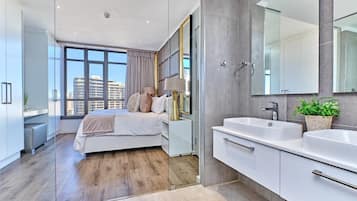 Shower, towels, soap, shampoo