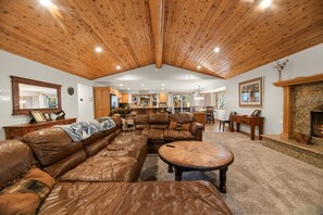 Smart TV, fireplace, DVD player, foosball