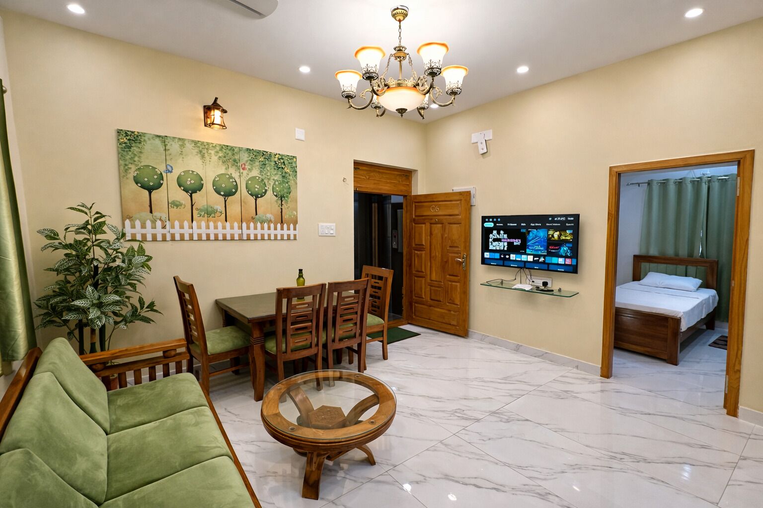 Family Apartment, 2 Bedrooms, Balcony, City View | Living area | Flat-screen TV