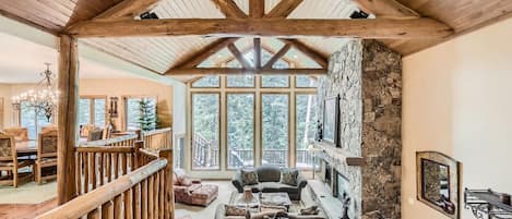 TV, fireplace, DVD player, stereo