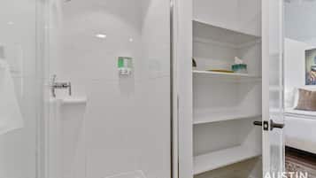Eco-friendly toiletries, hair dryer, towels, soap