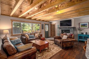 Télévision, cheminée, lecteur de DVD, table de tennis de table