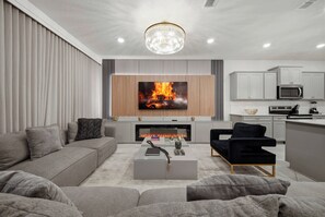 TV, fireplace, video games