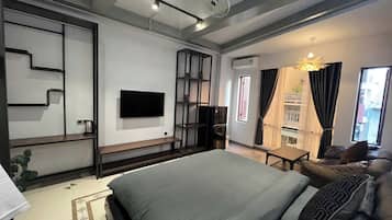 Phòng đôi Premium, quang cảnh thành phố | Bộ trải giường bằng vải cotton Ai Cập, bộ đồ giường cao cấp, minibar