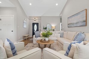 TV, fireplace, foosball, table tennis