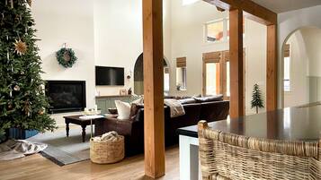 Smart TV, fireplace, video games, foosball