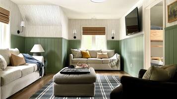 Smart TV, fireplace, video games, foosball