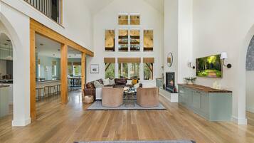 Smart TV, fireplace, video games, foosball