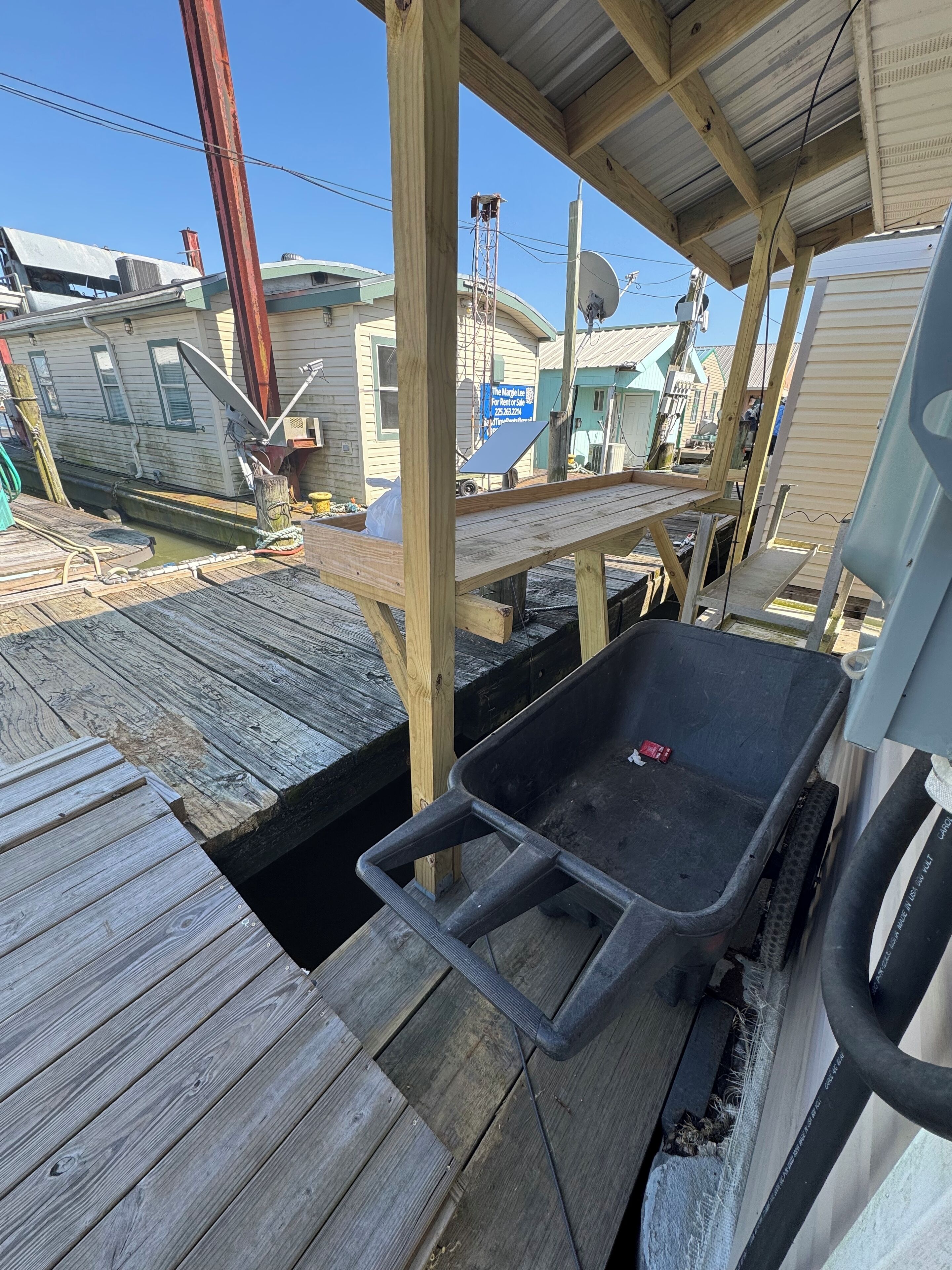 Dock side with fish cleaning table