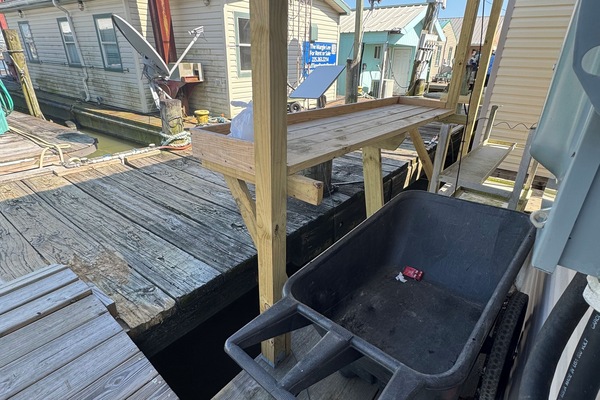 Dock side with fish cleaning table