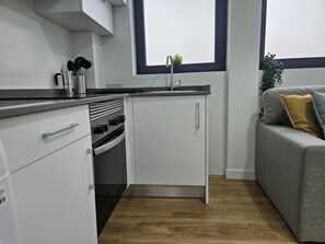 Fridge, microwave, oven, dishwasher