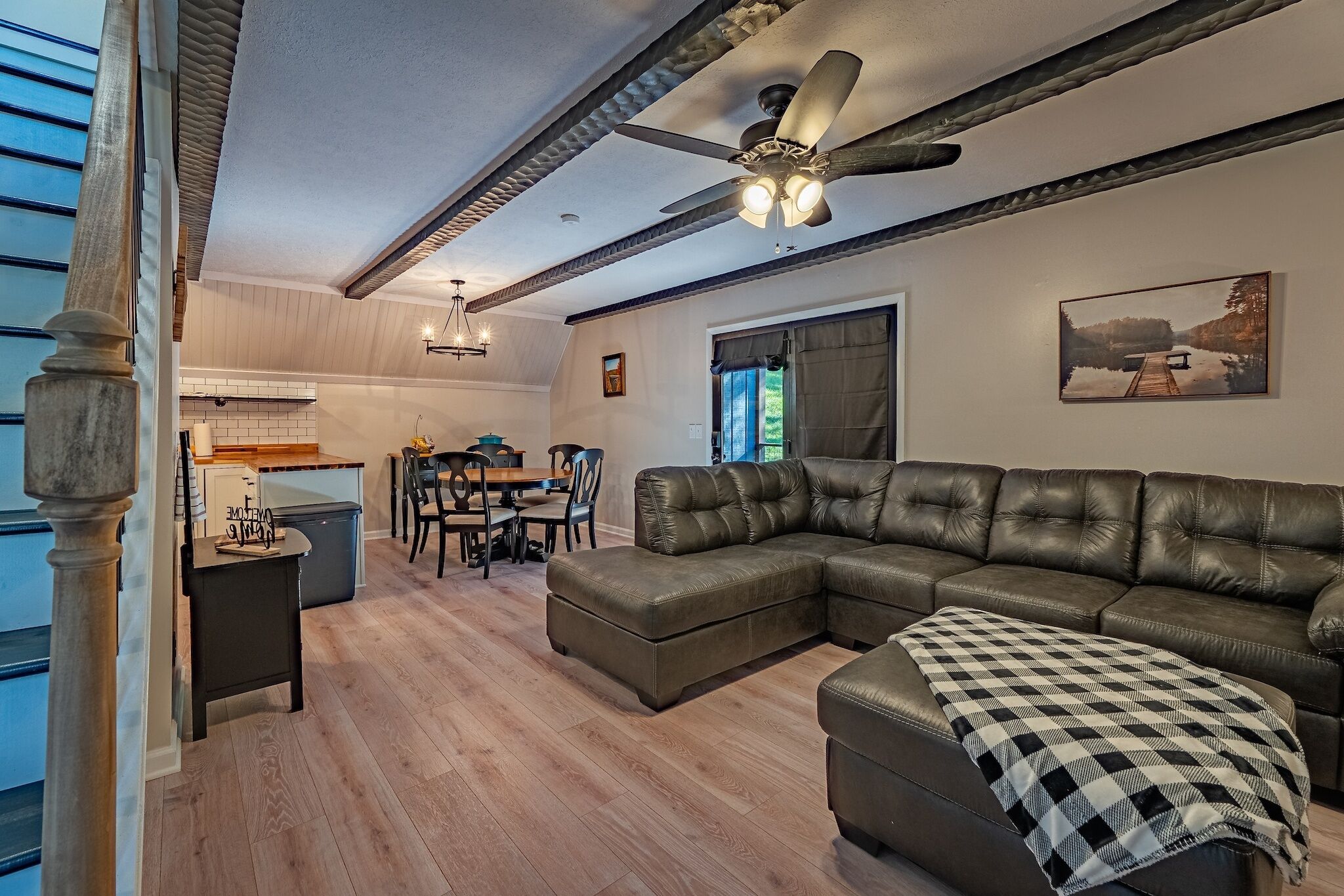 TV, fireplace, books