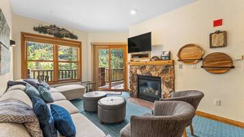 TV, fireplace, video games, DVD player