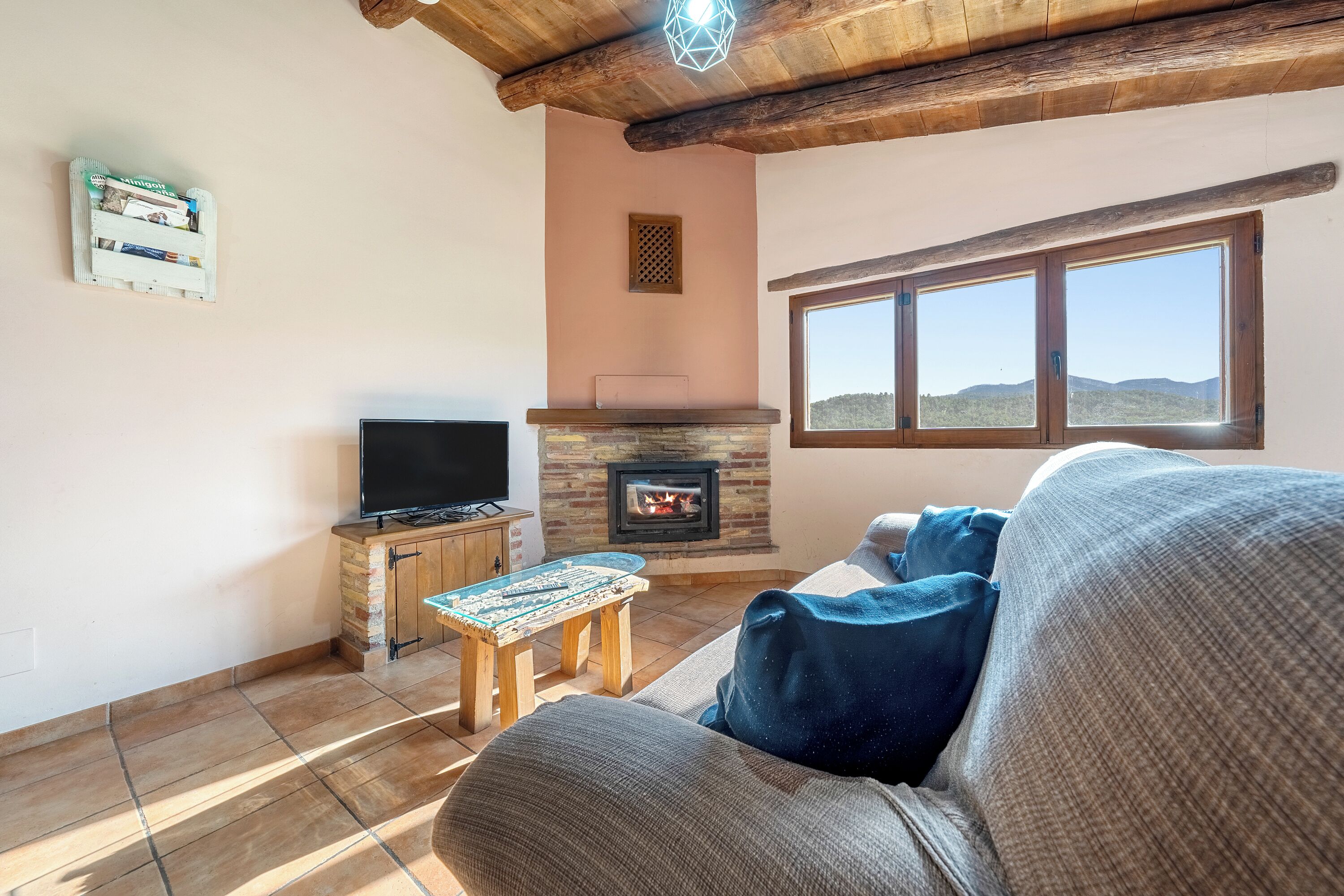 Televisión y chimenea 