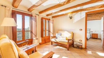 Een televisie, een open haard en een tafeltennistafel