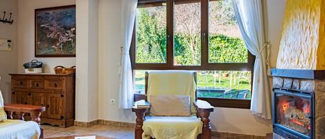 Televisión y chimenea