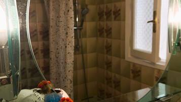 Hair dryer, towels, toilet paper