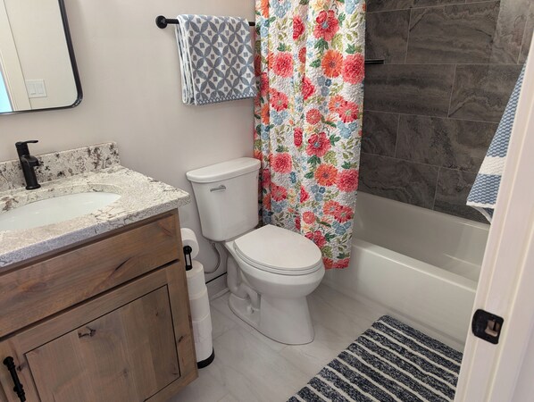 Towels, soap, shampoo, toilet paper
