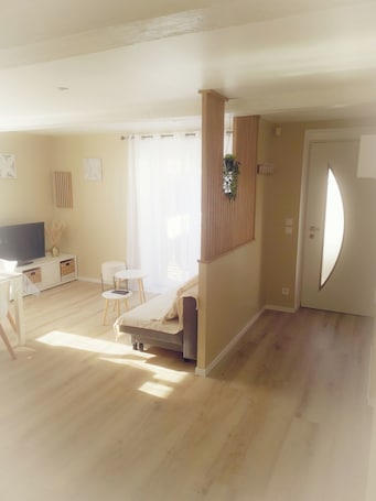 Living area. In a peaceful village, superb 2-bedroom apartment with private courtyard