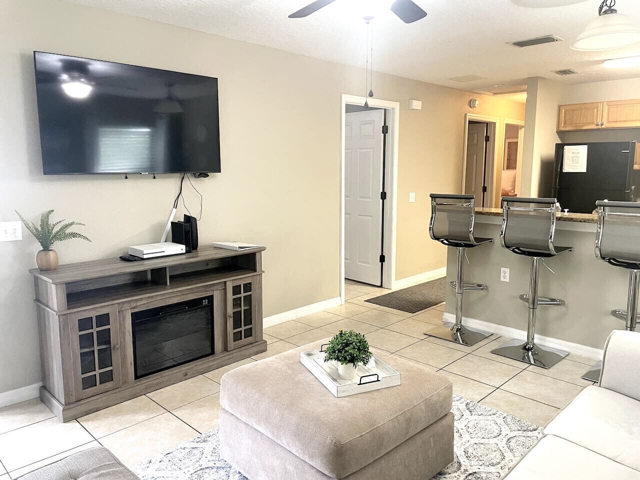 TV, fireplace, video games