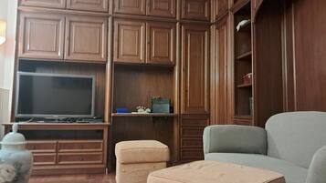 TV connectée, cheminée, jeux vidéo, lecteur de DVD