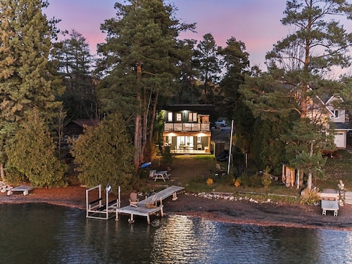 Luxury Waterfront Retreat with Sauna, EV Charger, Pizza Oven & Lake Views