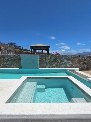Outdoor pool, pool loungers