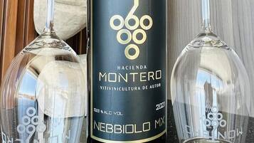 A bottle of Montero wine with a label indicating it is a 2021 vintage, 23% alcohol by volume, and a mix of Nebbiolo grapes.