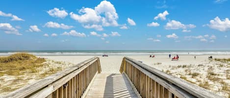 Beach nearby, sun loungers