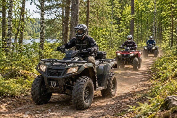 Un camí forestal amb vehicles tot terreny.