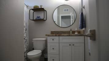 Hair dryer, towels, toilet paper