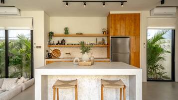 Villa, 2 Bedrooms, Patio, Pool View | Private kitchen | Stovetop, electric kettle, cookware/dishes/utensils