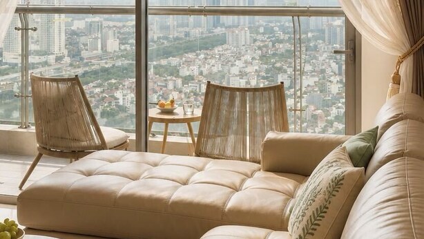 ซูพีเรียอพาร์ทเมนท์, 3 ห้องนอน, ห้องครัว, วิวเมือง | บริเวณนั่งเล่น | ทีวี 35 นิ้ว พร้อมช่องเคเบิล
