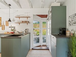 Fridge, microwave, cookware/dishes/utensils
