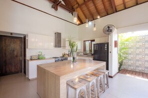 Deluxe Villa, Patio, Pool View | Private kitchen | Coffee/tea maker, electric kettle, toaster