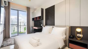 Superior Apartment, 3 Bedrooms, Kitchen, City View | Minibar, desk, laptop workspace, blackout curtains