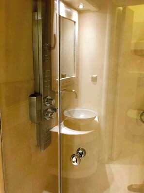 Regadera, secadora de cabello, bidet, toallas 