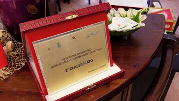 Een ingelijst erkendingsbewijs op een houten tafel.